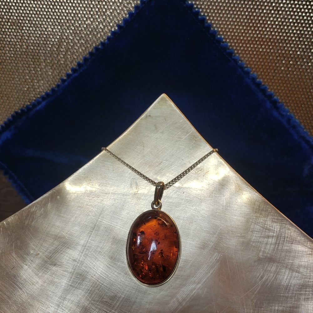 Sterling 925 Gold Vermeil Amber Necklace